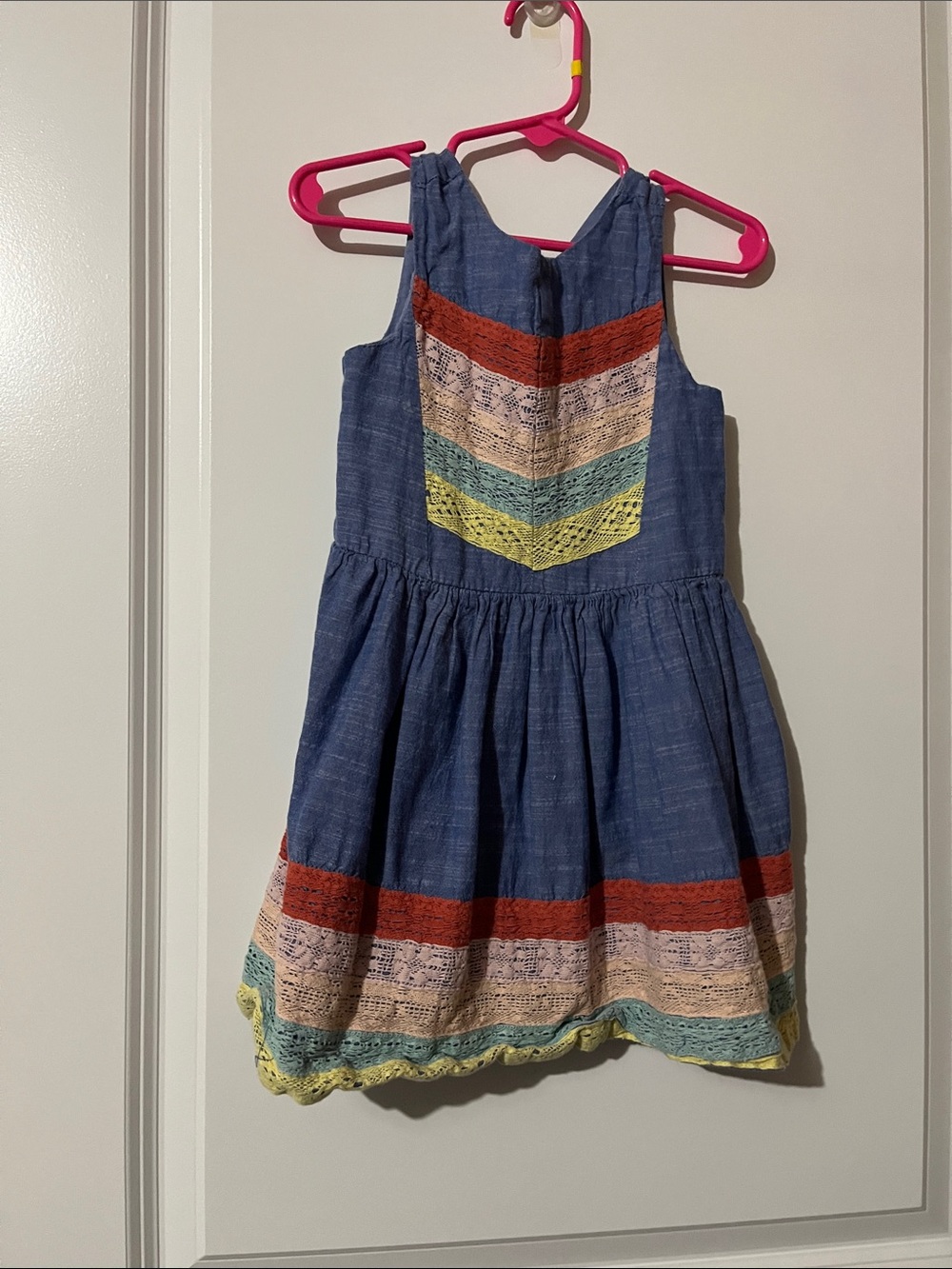 Aphorism Blue Sleeveless Dress with Multicolor Chevron Lace